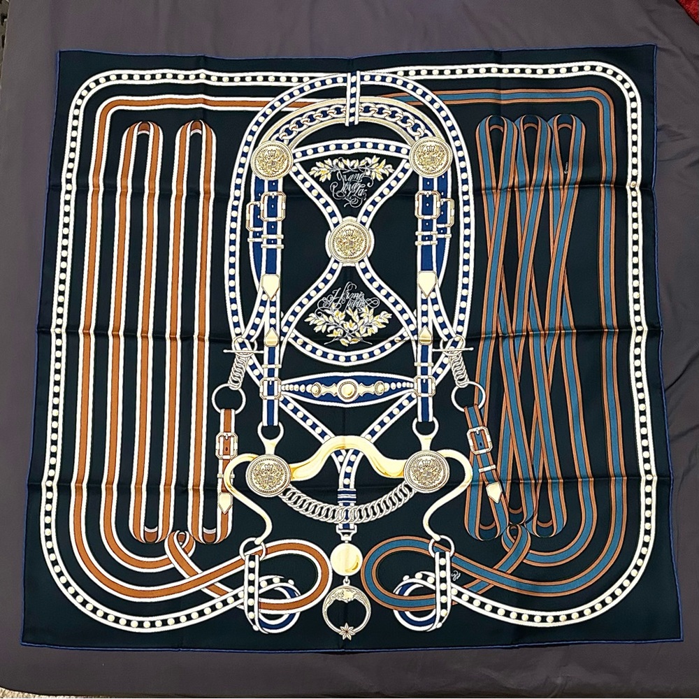 Hermes Carre GRAND TRALALA SCARF 90 in RM/Caramel/Vert Noir - NWT & Box